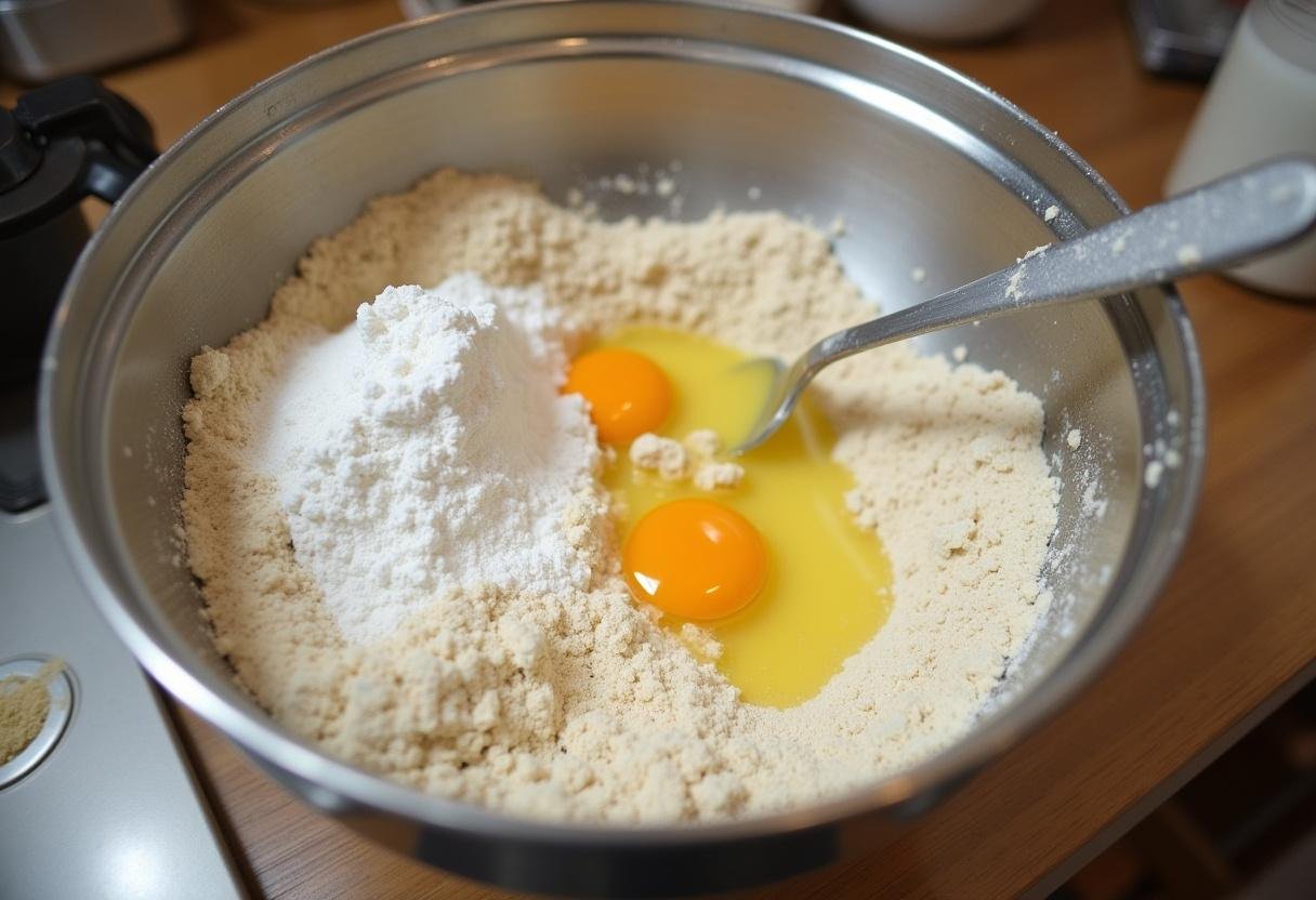 Ingredientes do bolo colchão de noiva prontos para o preparo na tigela de mistura.