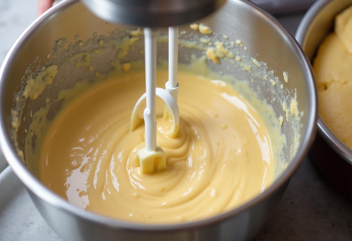 Mistura do bolo colchão de noiva sendo batida para uma textura perfeita.