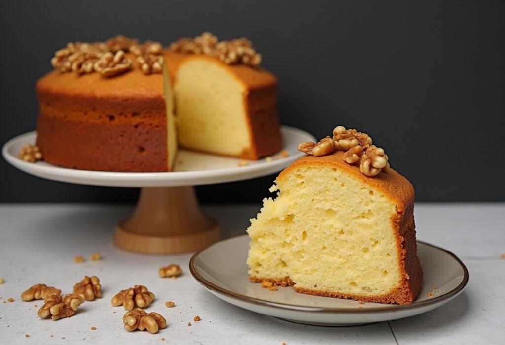 Bolo de nozes torradas acabado, perfeito para festa e celebrações.
