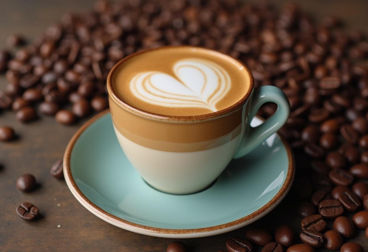 Delicioso café pingado servido em uma xícara, destacando as camadas perfeitas para os amantes de café.