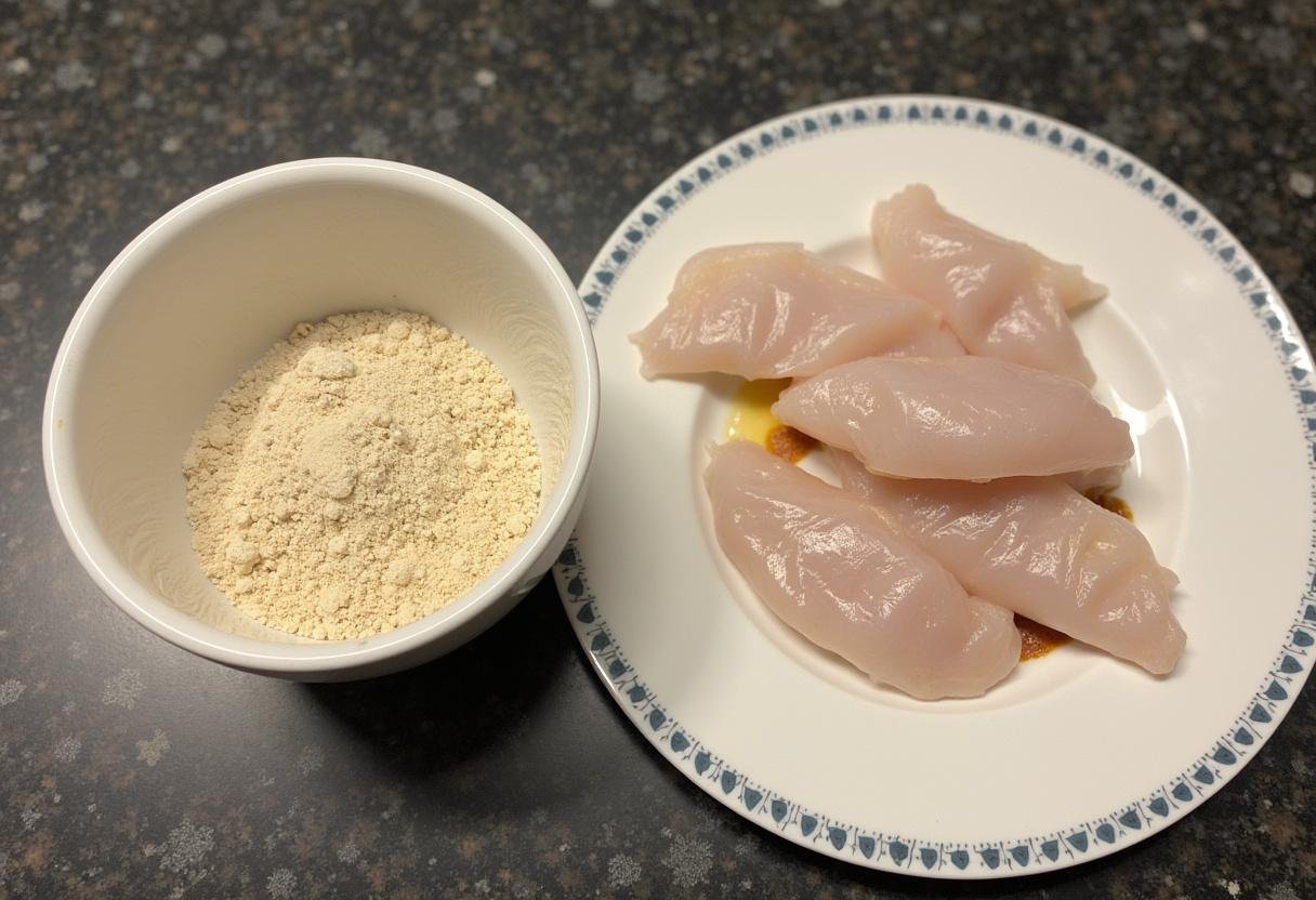 Flour and spices mixture for coating caras de bacalhau before frying.