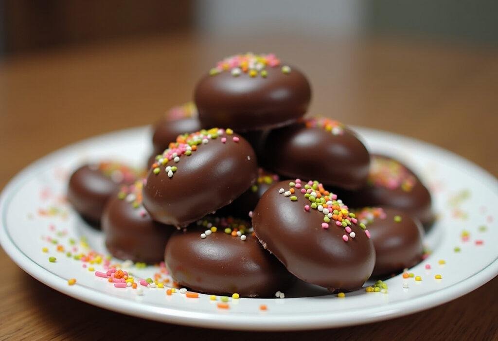 Finished Conguitos de Chocolate with vibrant sprinkles, perfect for sharing and enjoying.