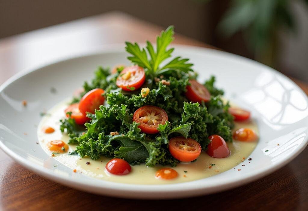 Finished healthy couve kale salad, perfect for a nutritious dining experience.