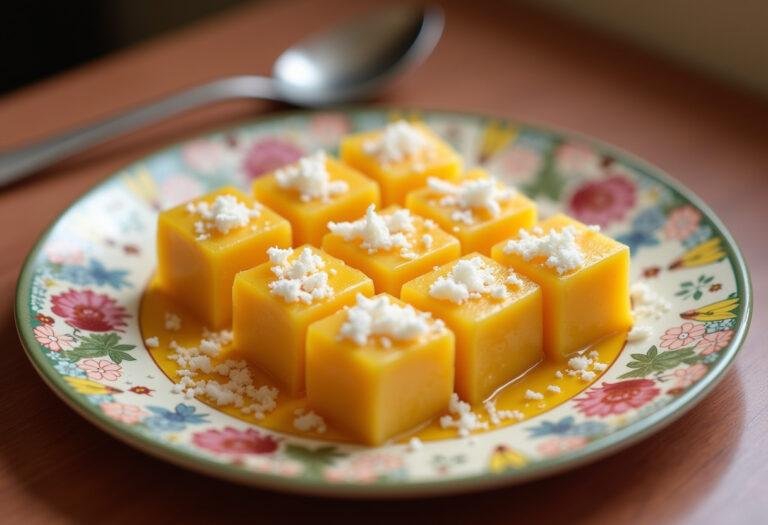 Doces com leite condensado prontos para servir, decorados com flocos de coco.