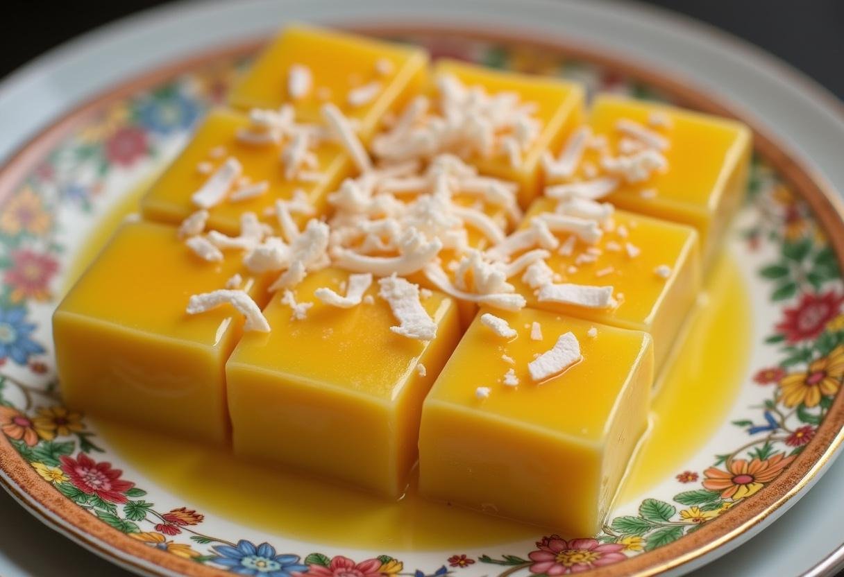 Doces com leite condensado prontos para servir, decorados com flocos de coco.