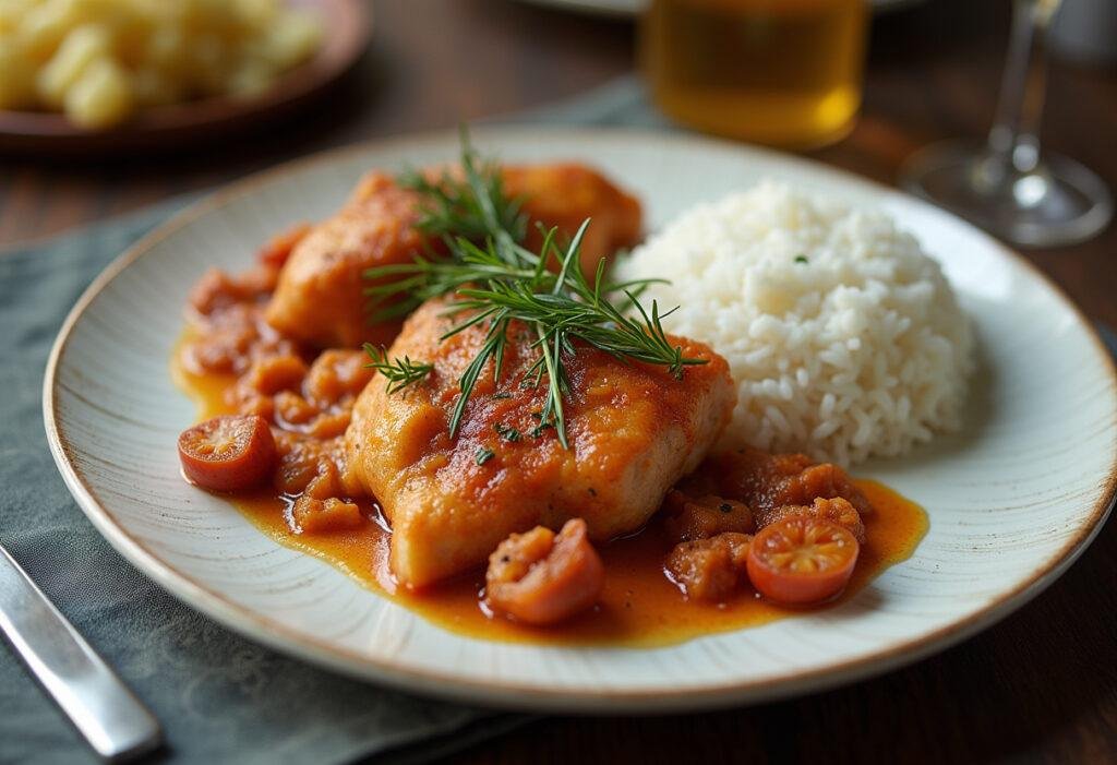 Finished frango na púcara dish, perfect for a traditional meal.