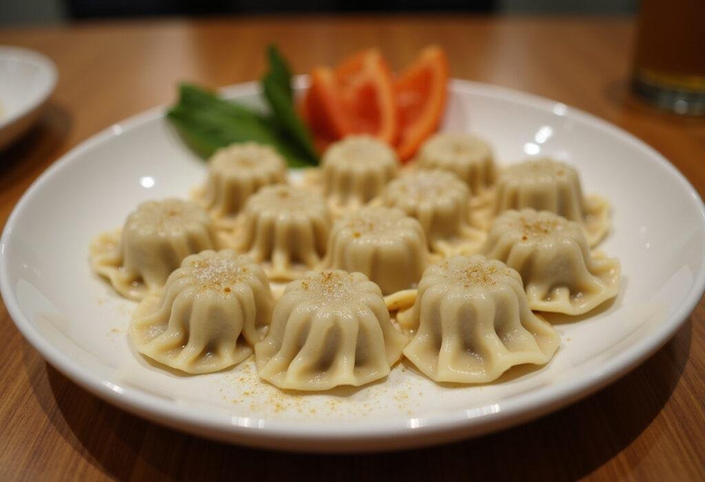 Finished massa chinesa dumplings, showcasing their smooth texture and presentation.