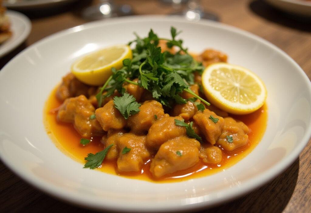 Delicious massa de tamboril served warm, perfect for a hearty meal.