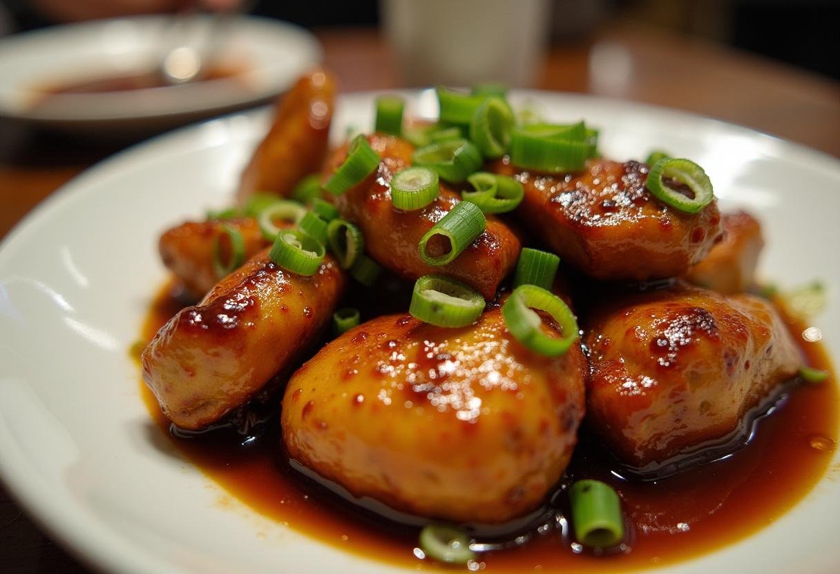 Peito de frango no forno dourado com molho teriyaki, perfeito para jantares especiais.