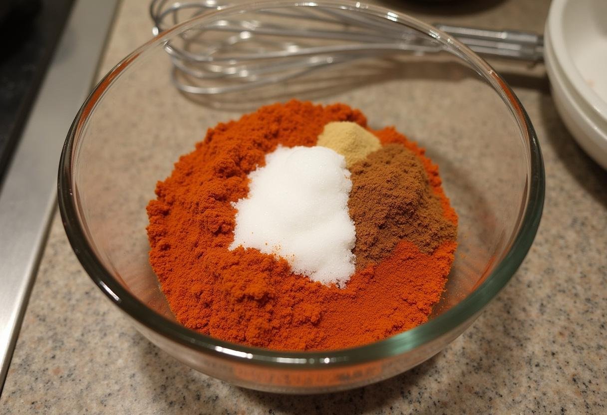 Ingredients for pimenta caiena mixed in a bowl ready for seasoning.
