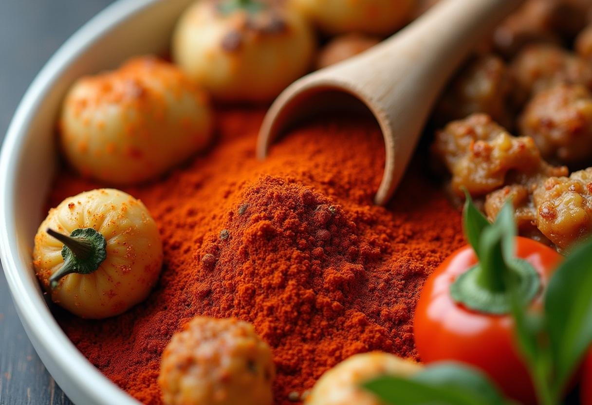 Dishes with pimenta caiena seasoning highlighted, demonstrating its culinary uses.