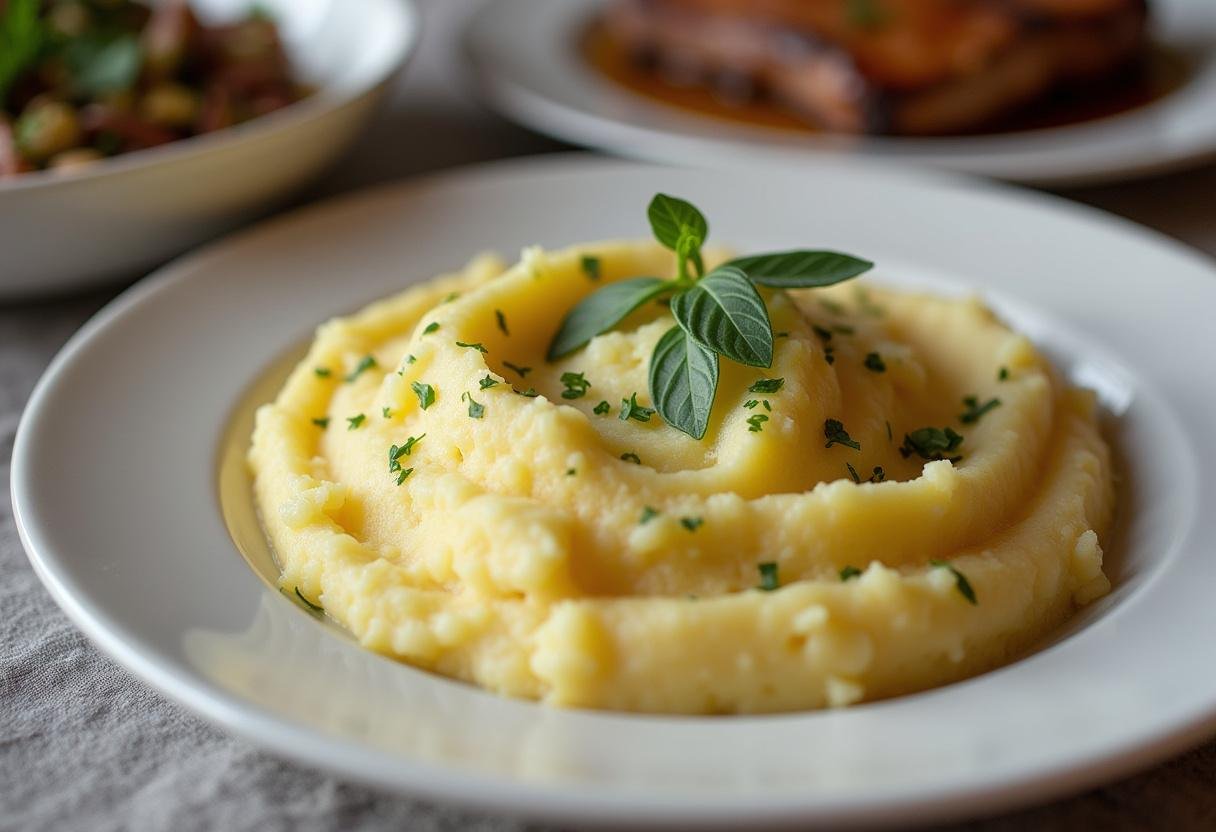 Finished prato de puré de batata simples, ideal para acompanhamento.