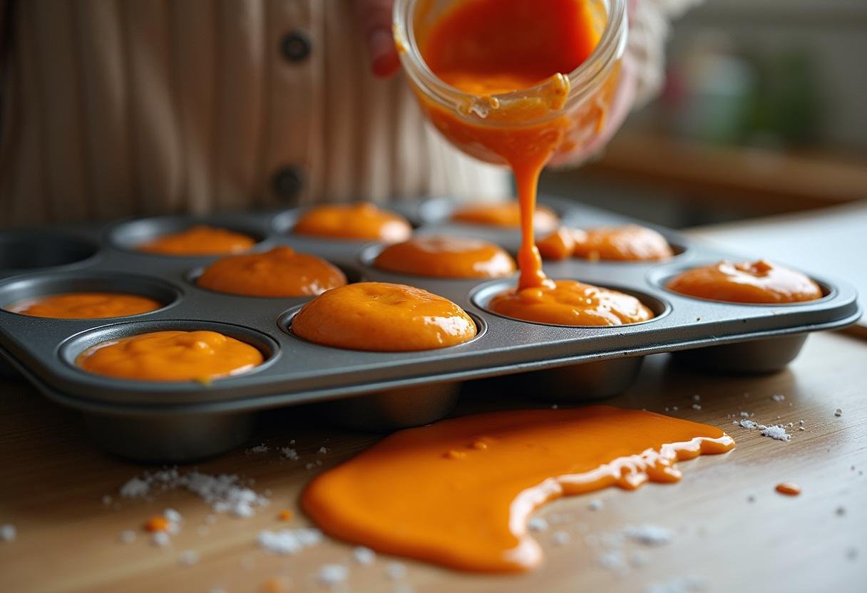 Forma de muffin a ser preparada com massa para as iguarias de queijadas de laranja.