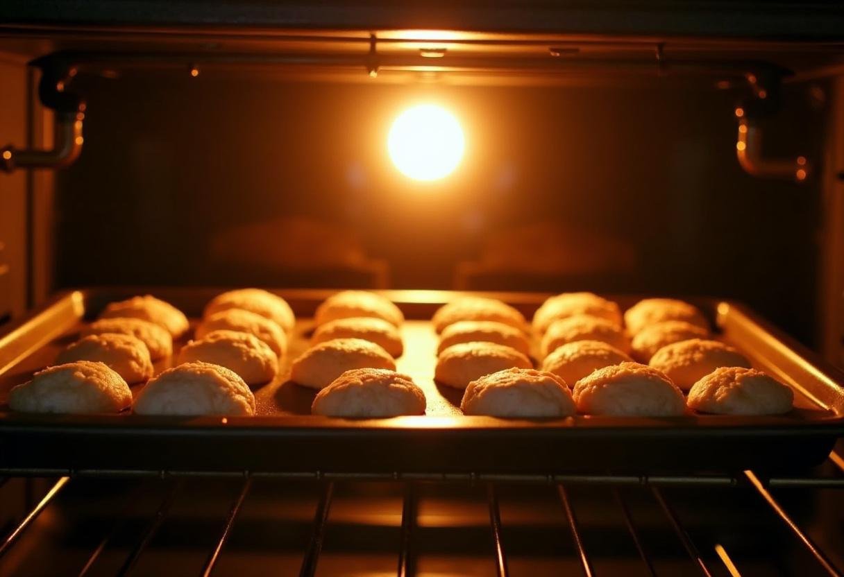 Colocando as formas das queijadas de Sintra no forno para assar.