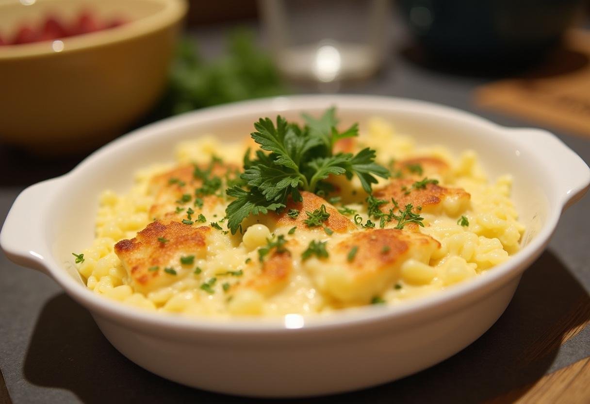 Prato de servir de queijo cottage light preparado com ervas para apresentação.