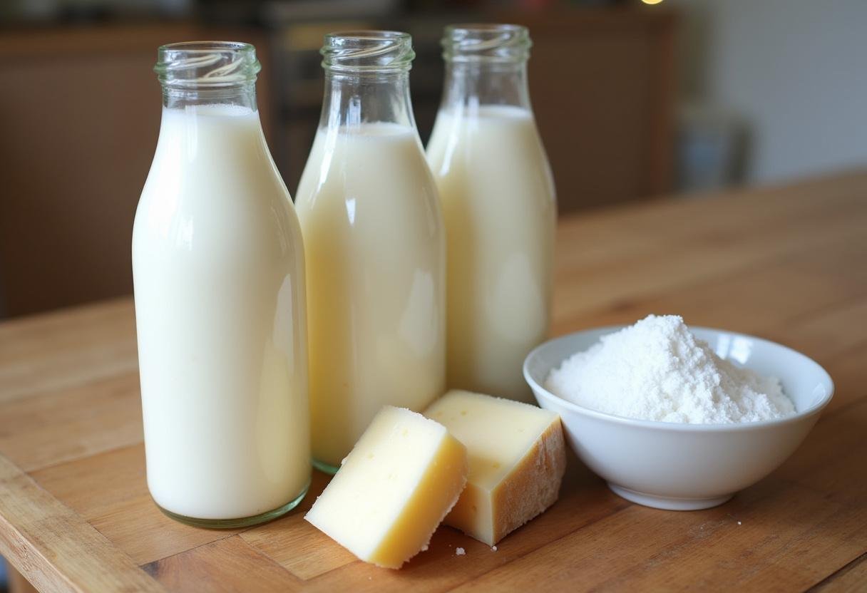 Ingredientes para a produção de queijo limiano curado, incluindo leite fresco e sal.