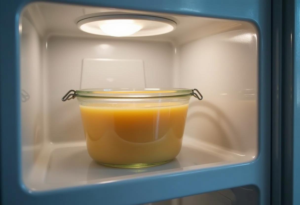 Refrigerador fechado com queijo Philadelphia caseiro descansando para esfriar.