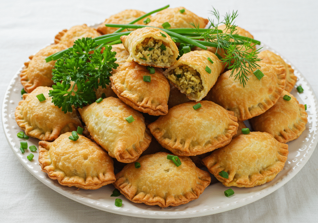 Golden crispy risóis on a platter, showcasing the deliciousness of massa para rissois.