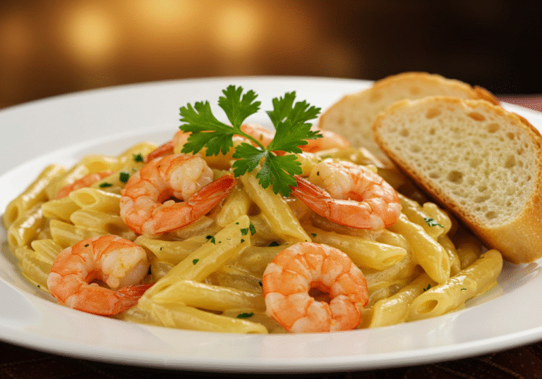 Finished massa com camarão receita plated with elegance, perfect for gourmet dining.