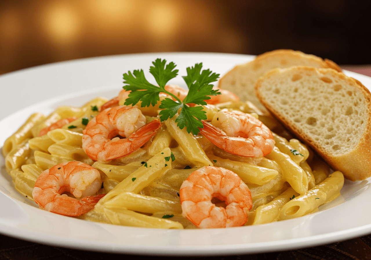 Finished massa com camarão receita plated with elegance, perfect for gourmet dining.