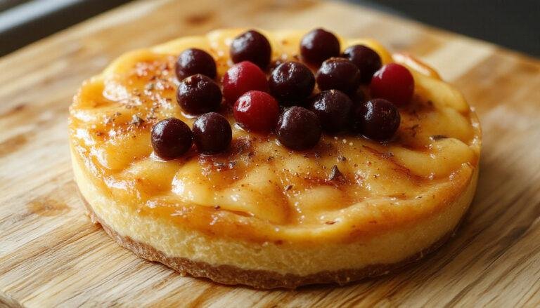 Uma fatia de tarte de amêndoa dourada, com uma crosta crocante e um recheio húmido e brilhante de amêndoas, decorada com amêndoas laminadas na superfície, apresentada em um prato branco com um fundo de mesa rústica.