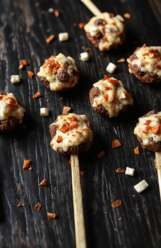 A colorful Halloween-themed snack spread featuring spooky pretzels, monster popcorn, and creepy cookies on a dark platter, with mini pumpkins and Halloween decorations in the background, vibrant orange, black, and green colors, glossy textures, and playful spooky presentation.