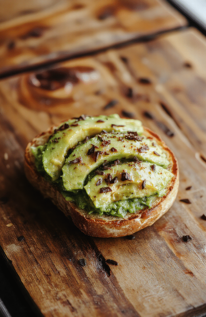 A vibrant plate of avocado toasts featuring sliced ripe avocados, cherry tomatoes, microgreens, and a drizzle of balsamic glaze on toasted artisan bread, styled minimally with a rustic background