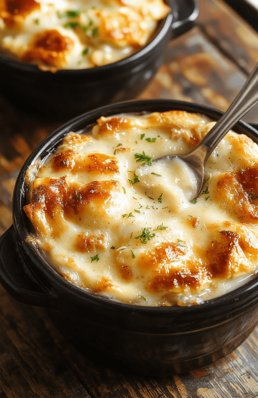 A warm, golden-brown chicken pot pie in a rustic white bowl with flaky crust, steaming hot filling with visible chunks of chicken, carrots, peas, and creamy sauce, styled on a wooden table with a soft, blurred background for inviting comfort.