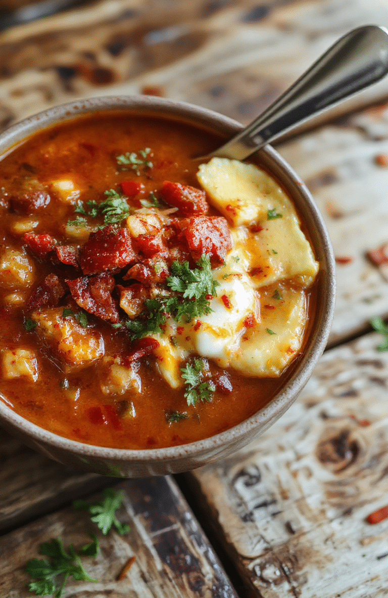A vibrant bowl of taco soup featuring seasoned ground beef, black beans, corn, and diced tomatoes, topped with shredded cheese, fresh cilantro, and slices of lime, arranged invitingly on a rustic wooden surface with a colorful backdrop of fresh ingredients.