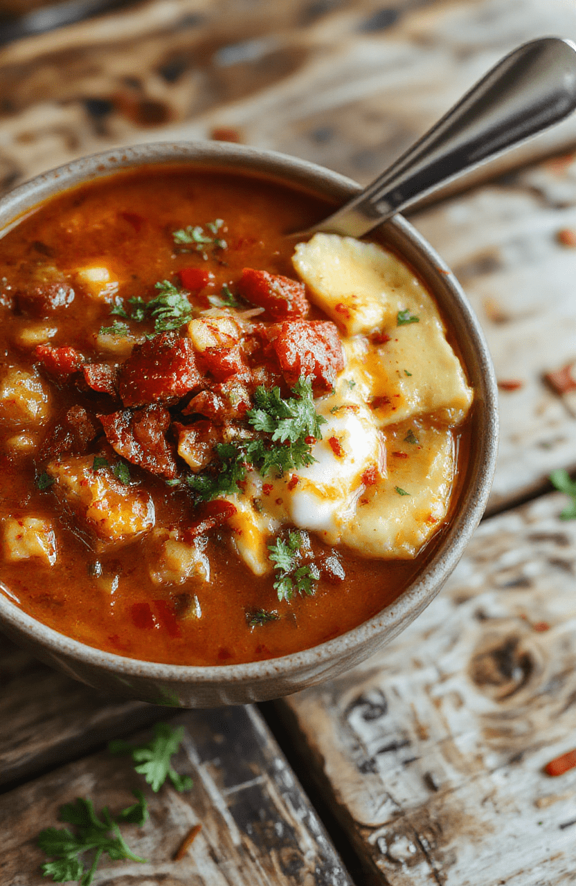 A vibrant bowl of taco soup featuring seasoned ground beef, black beans, corn, and diced tomatoes, topped with shredded cheese, fresh cilantro, and slices of lime, arranged invitingly on a rustic wooden surface with a colorful backdrop of fresh ingredients.