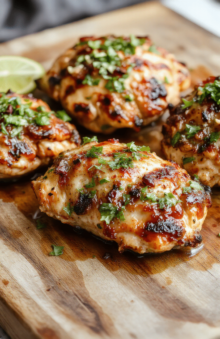 Colorful grilled chicken topped with melted pepper jack cheese, vibrant green salsa verde draped over the succulent meat, served on a rustic wooden platter with fresh cilantro and lime wedges, highlighting textures from juicy chicken and gooey cheese, styled casually with a backdrop of fresh ingredients and soft natural light.