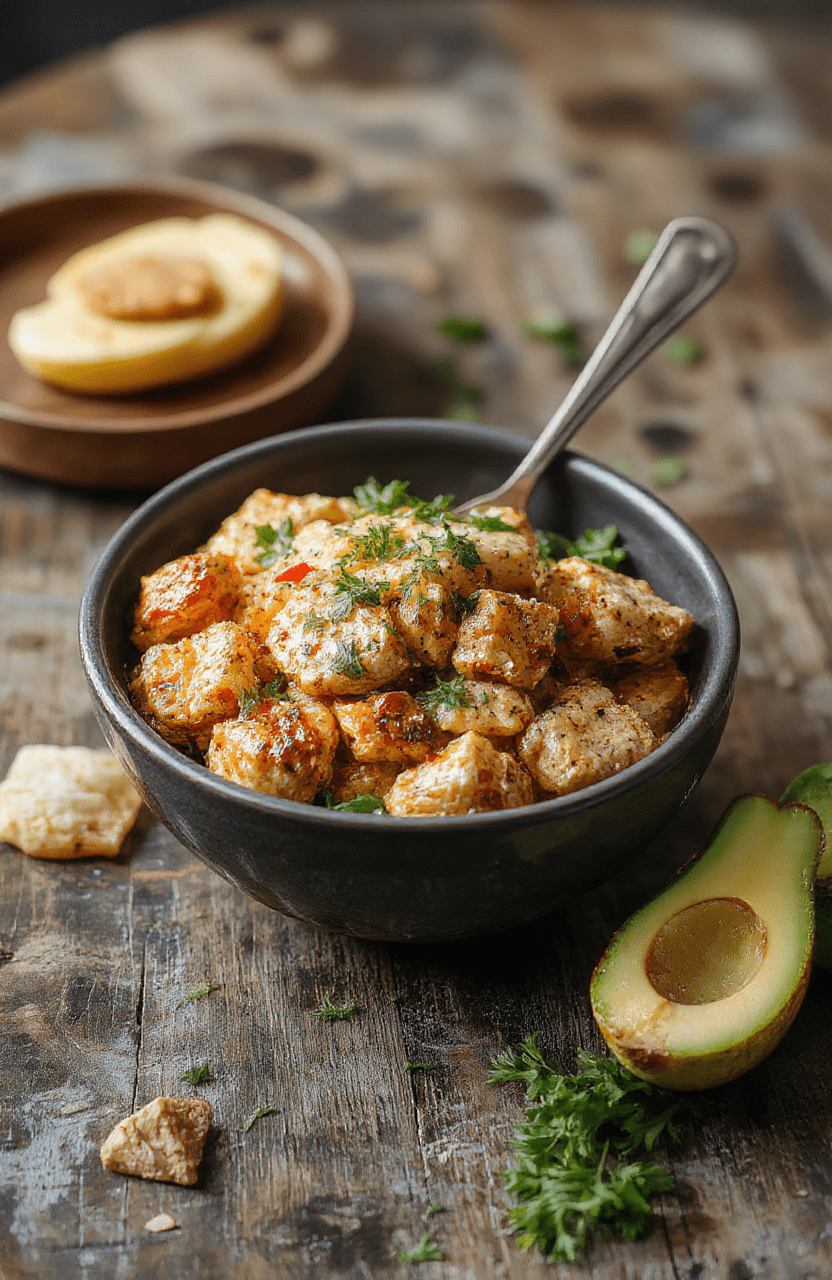 A vibrant bowl featuring tender grilled chicken slices layered with colorful tomatoes, cucumbers, red onion, kalamata olives, and crumbled feta cheese, all drizzled with a lemon-herb sauce. The bowl is arranged on a rustic wooden surface with fresh herbs sprinkled on top, showcasing a bright, appetizing, and wholesome Mediterranean-inspired meal.