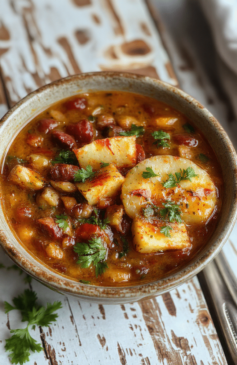 A steaming bowl of hearty lentil and potato soup featuring vibrant orange lentils and chunky potatoes, garnished with fresh herbs on a rustic wooden table with a warm, cozy ambiance.