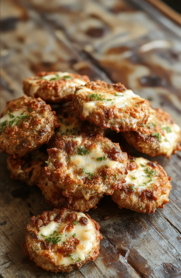 A vibrant plate of golden-brown crispy ranch mushrooms arranged neatly on a rustic white plate, garnished with fresh chopped parsley. The mushrooms are crispy and seasoned thoroughly, with visible ranch seasoning flakes. The plate sits on a wooden table with a blurred background, emphasizing the crunchy texture and appealing color contrast between the deep golden mushrooms and green herbs.