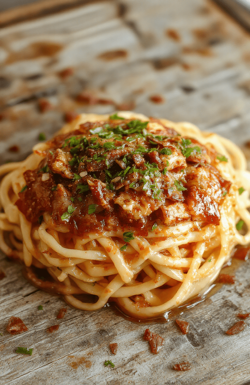 Vibrant japchae noodles with colorful vegetables like carrots, bell peppers, and spinach, garnished with sesame seeds and sliced scallions, beautifully plated on a clean white dish, showcasing glossy, stir-fried textures and fresh ingredients.