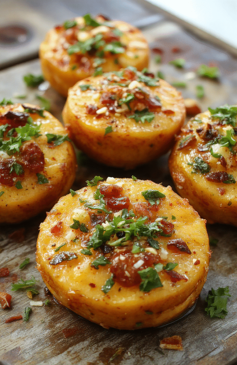 A vibrant plate of golden-brown sweet potato rounds seasoned with fresh herbs and spices, arranged neatly on a rustic wooden platter, with a light sprinkle of parsley and paprika, showcasing crispy edges and soft centers. The background features a neutral table setting with natural lighting highlighting the textures and colors of the dish.