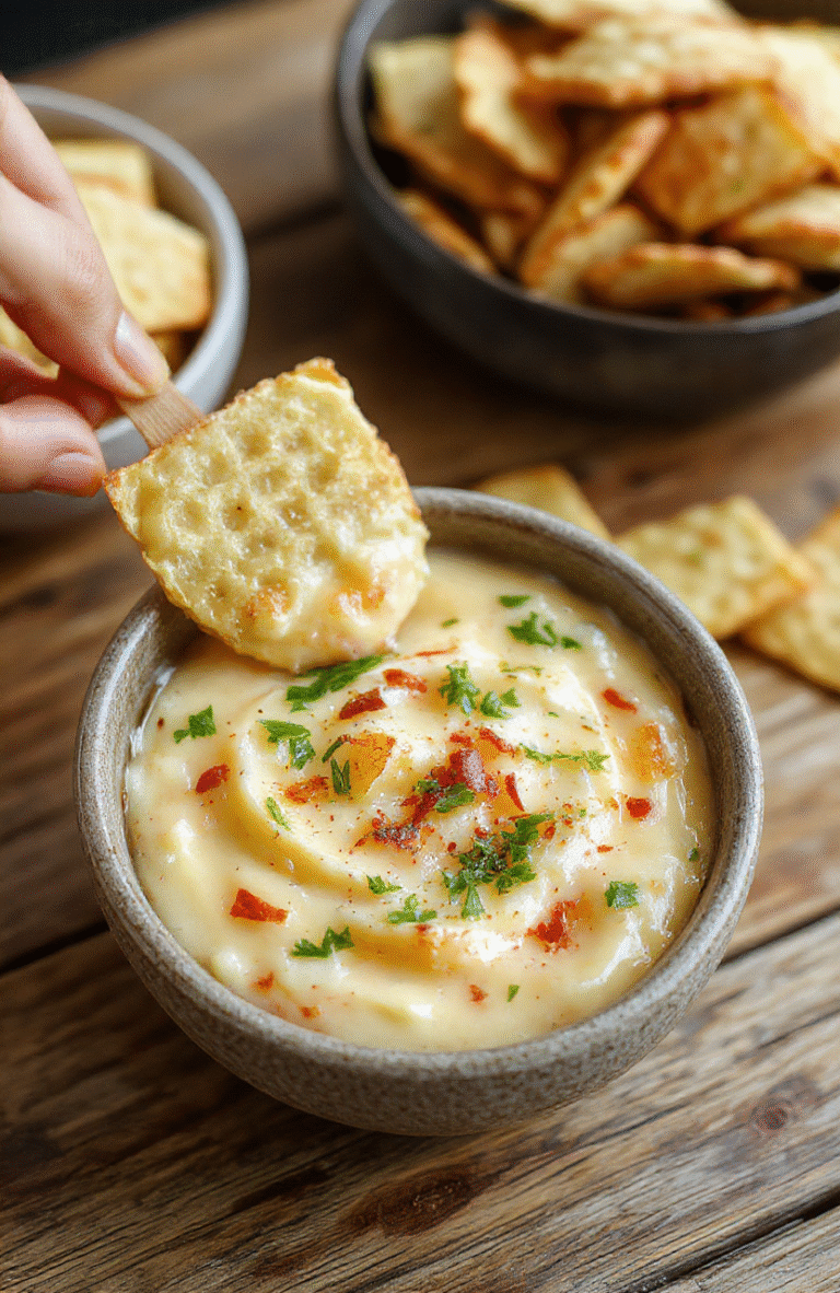 A vibrant bowl of hot crack corn dip featuring golden yellow popcorn coated in a rich, cheesy, spicy sauce, garnished with fresh herbs on a rustic wooden platter, with a creamy and textured appearance, invitingly arranged for a party setting.