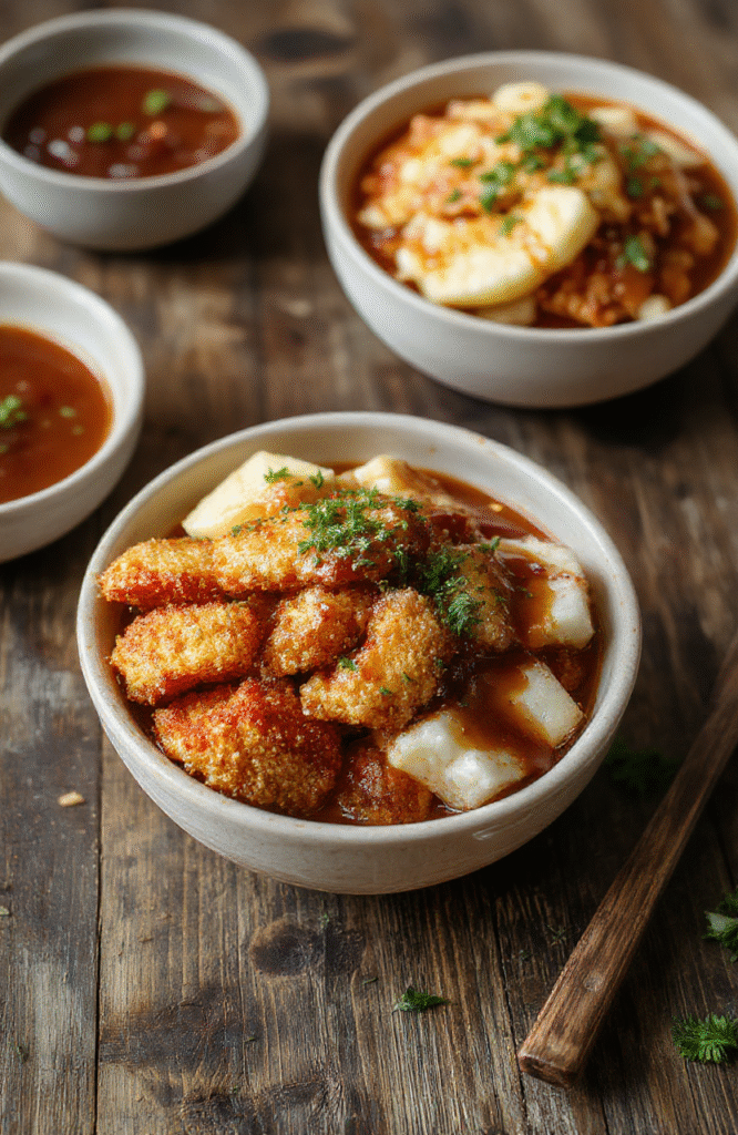 A vibrant plate featuring crispy breaded pork cutlet sliced to reveal tender meat, drizzled with glossy homemade tonkatsu sauce. The bowl is filled with steamed white rice, topped with finely shredded cabbage, and garnished with chopped green onions and sesame seeds. The colorful presentation highlights the crispy texture, rich sauce, and fresh vegetables, styled simply on a rustic wooden table.