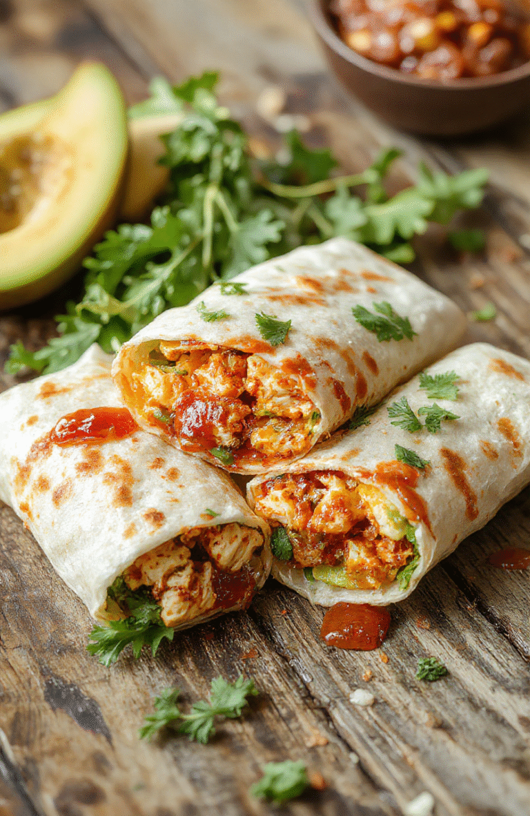 Colorful plates of chicken wraps featuring golden-brown grilled chicken glazed with vibrant red sweet chili sauce, crisp lettuce, and fresh vegetables wrapped in soft tortillas, styled for a casual dinner setting.
