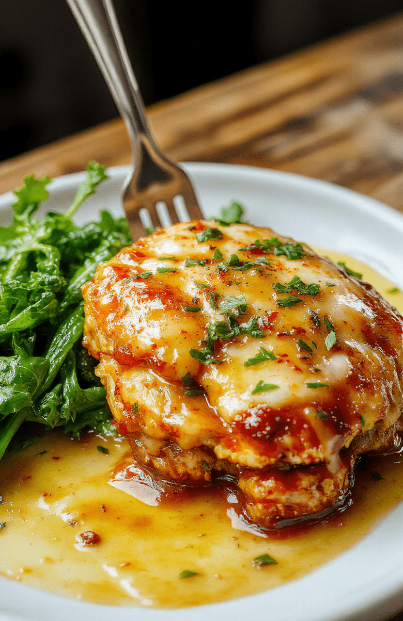 A close-up of tender honey butter chicken pieces glazed with golden honey and topped with fresh herbs, served on a rustic white plate with a drizzle of sauce, complemented by a side of steamed vegetables, all styled casually on a wooden table with soft natural light highlighting the juicy textures.
